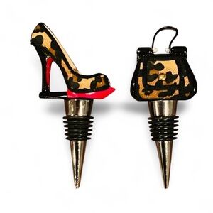 Vintage Leopard Print Heel and Purse Wine Stoppers in Black, Tan, Red.